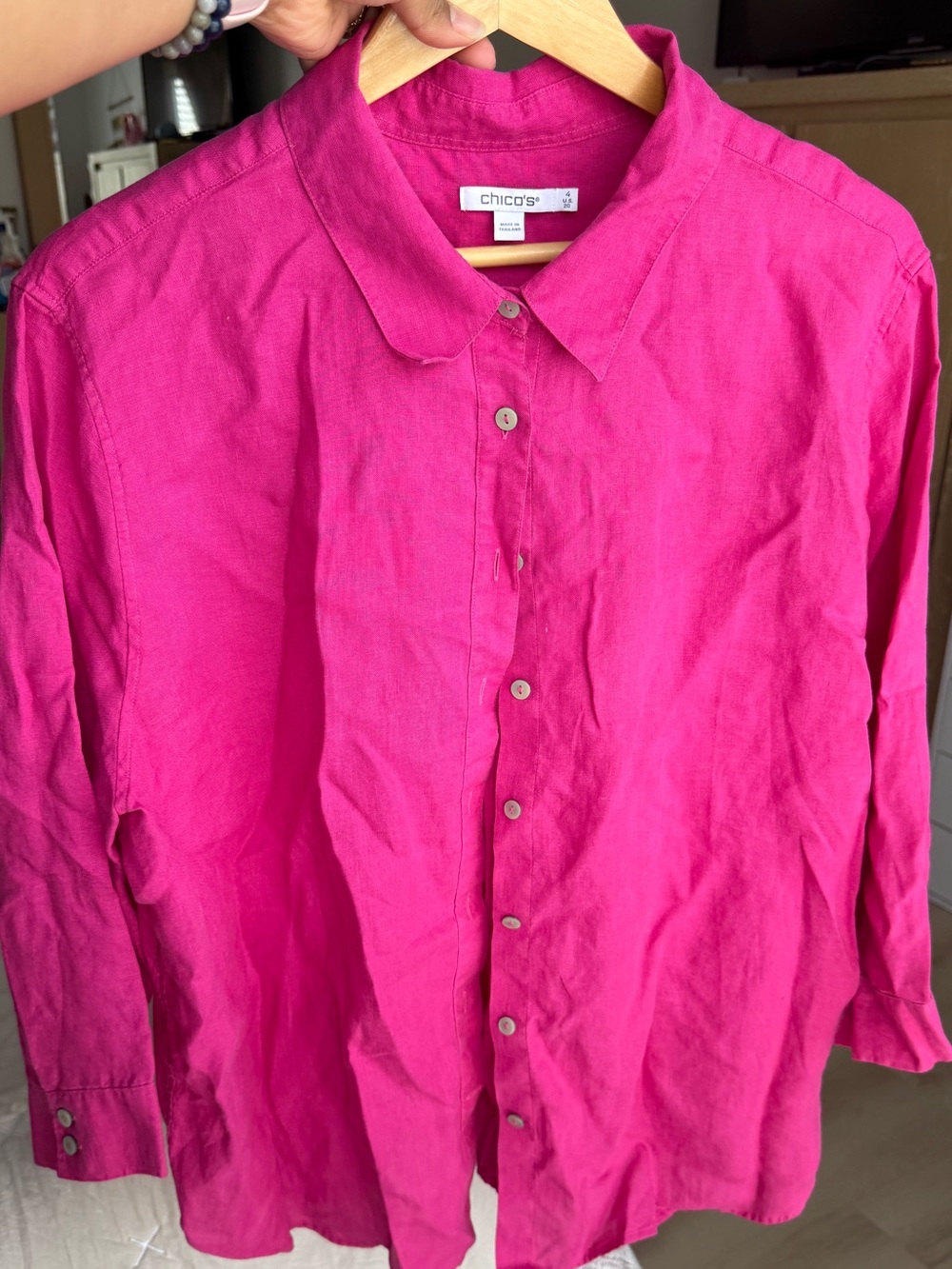 Chico's Fuchsia Linen Button-Front Shirt